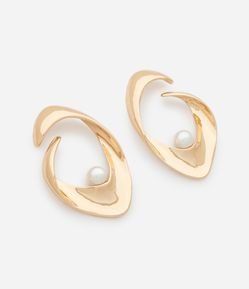 Brinco Médio Argola Frontal com Pérola Artificial