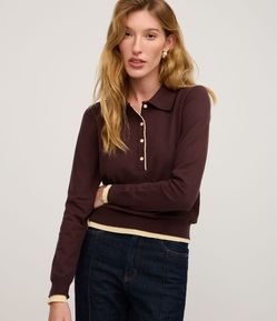 Blusa em Tricô com Gola Polo e Detalhes Contrastantes