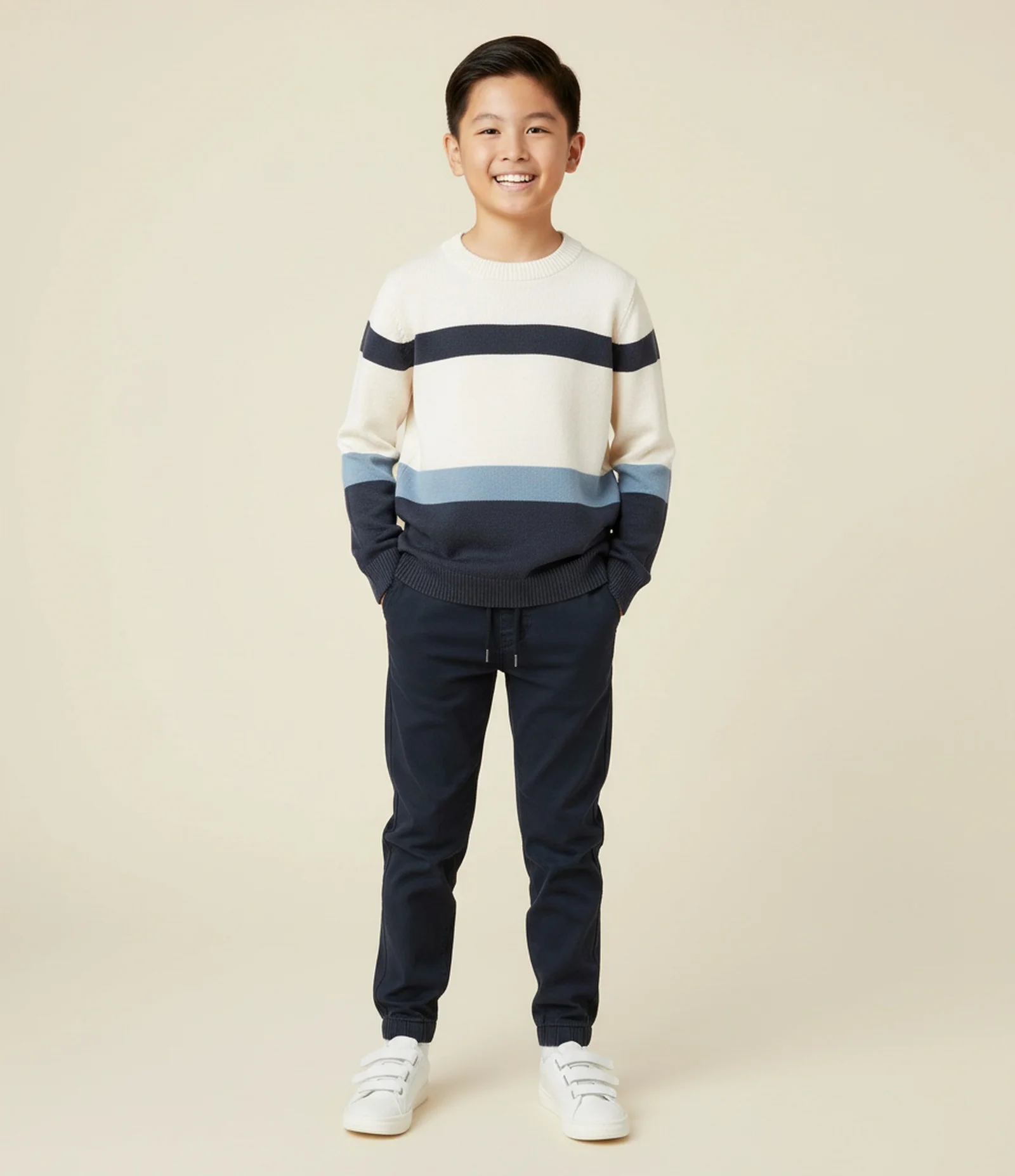 Moletom Infantil com Textura e Bloco de Cores Tam - 5 a 14 anos Bege/Azul 1