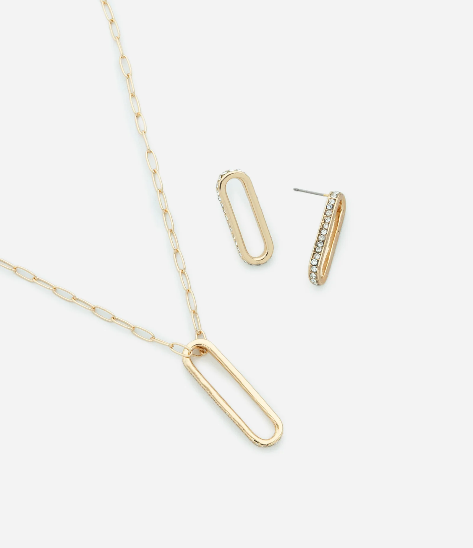 Conjunto de Colar Curto com Pingente e Brinco Mini Argola Frontal com Brilhos Dourado 1