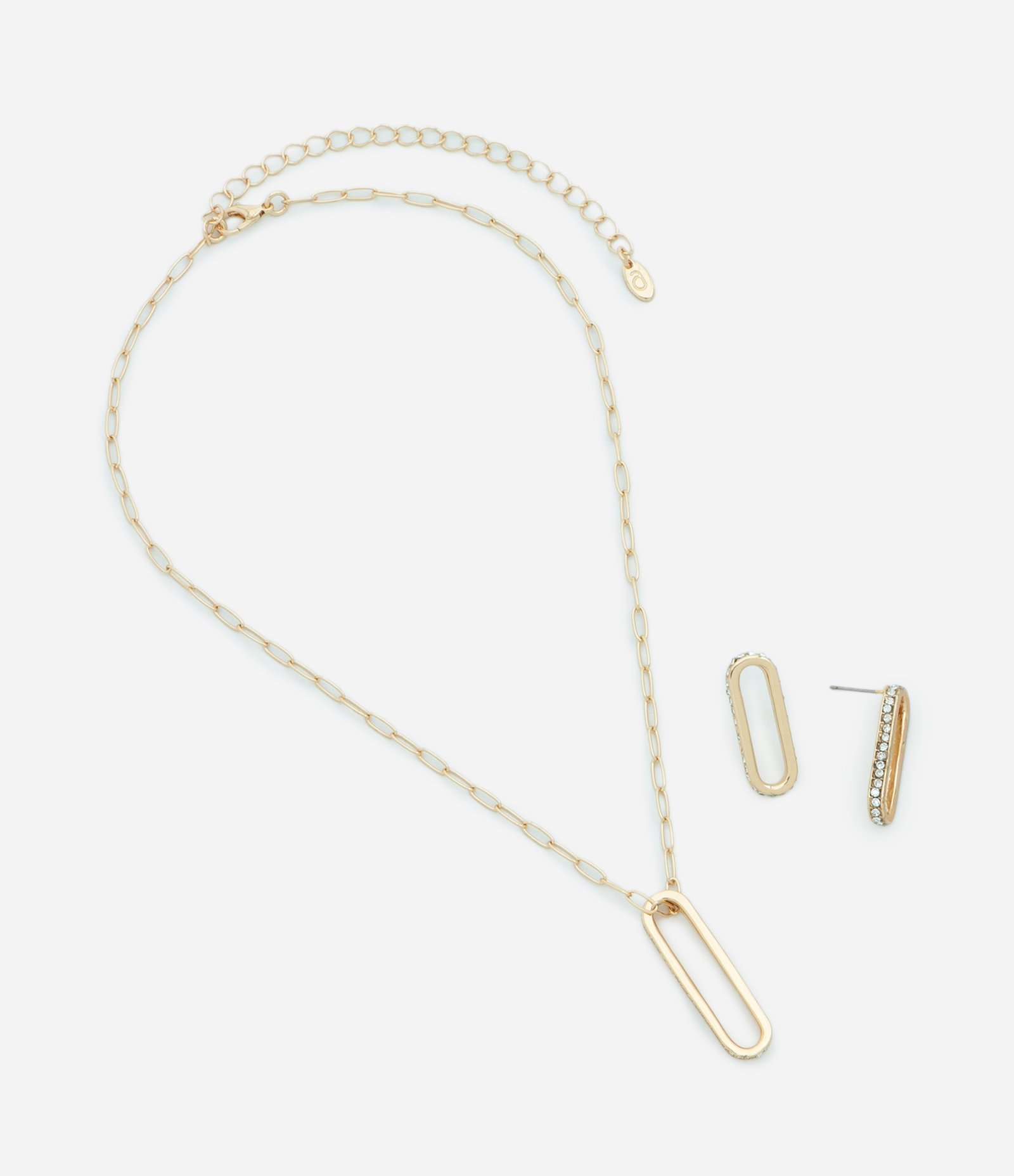 Conjunto de Colar Curto com Pingente e Brinco Mini Argola Frontal com Brilhos Dourado 2