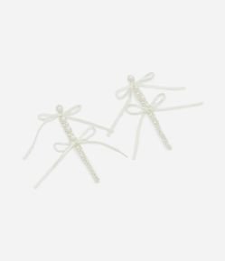 Brinco Fio com Pérolas Artificiais e Lacinhos