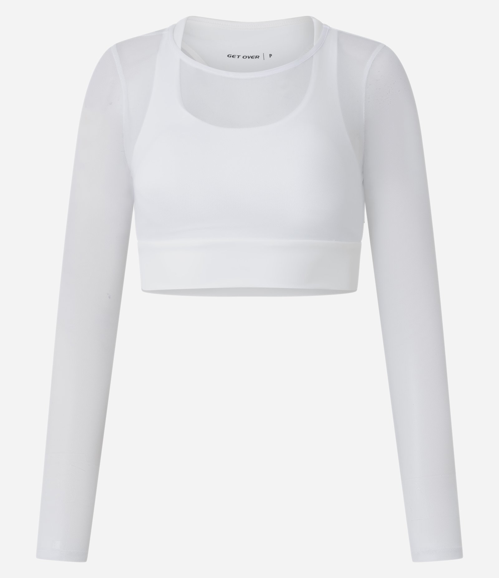 Top Feminino Esportivo com Bojo em Microfibra e Sobreposição em Tule Branco 4