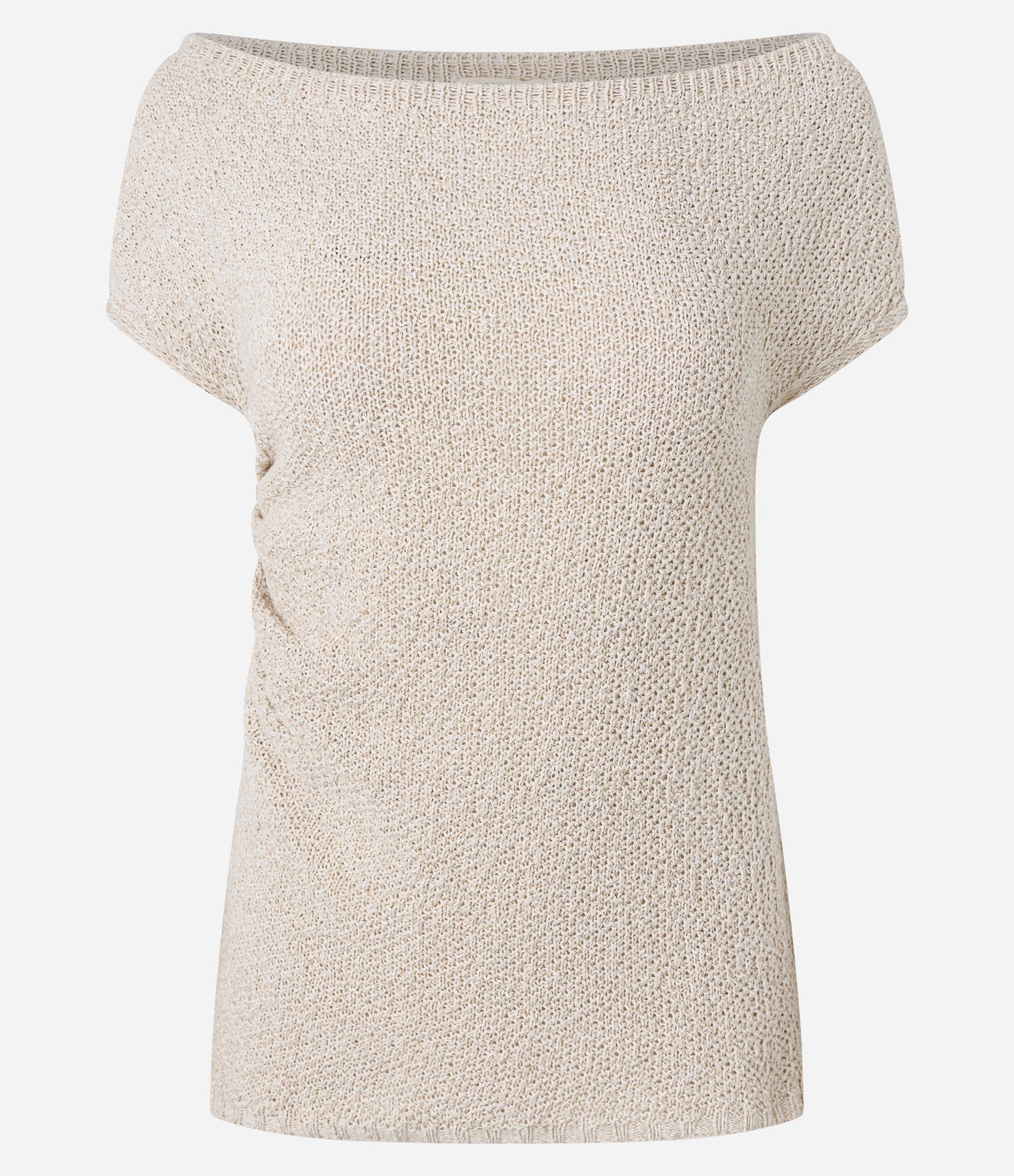 Blusa Texturizada em Tricô com Decote Assimétrico Bege 7