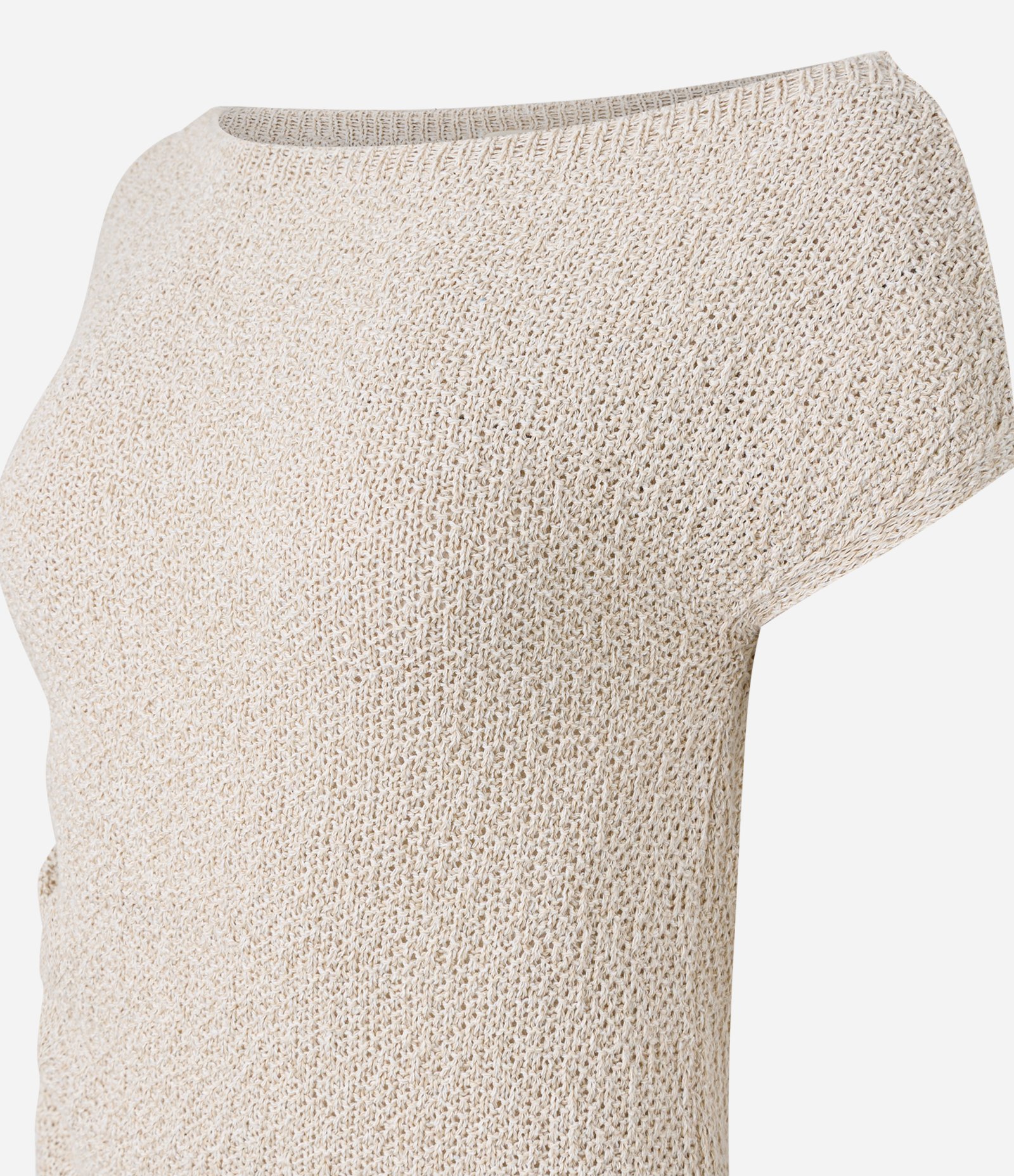Blusa Texturizada em Tricô com Decote Assimétrico Bege 8