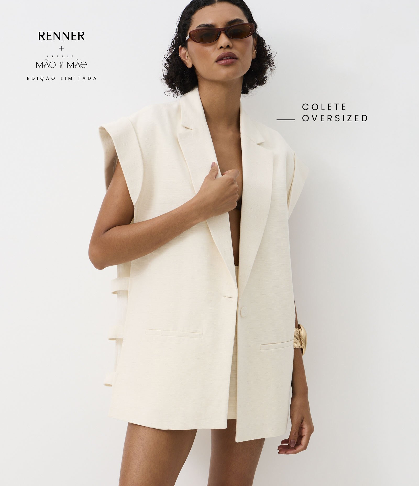 Colete em Algodão com Linho com Tiras na Lateral Aberta Off White 1