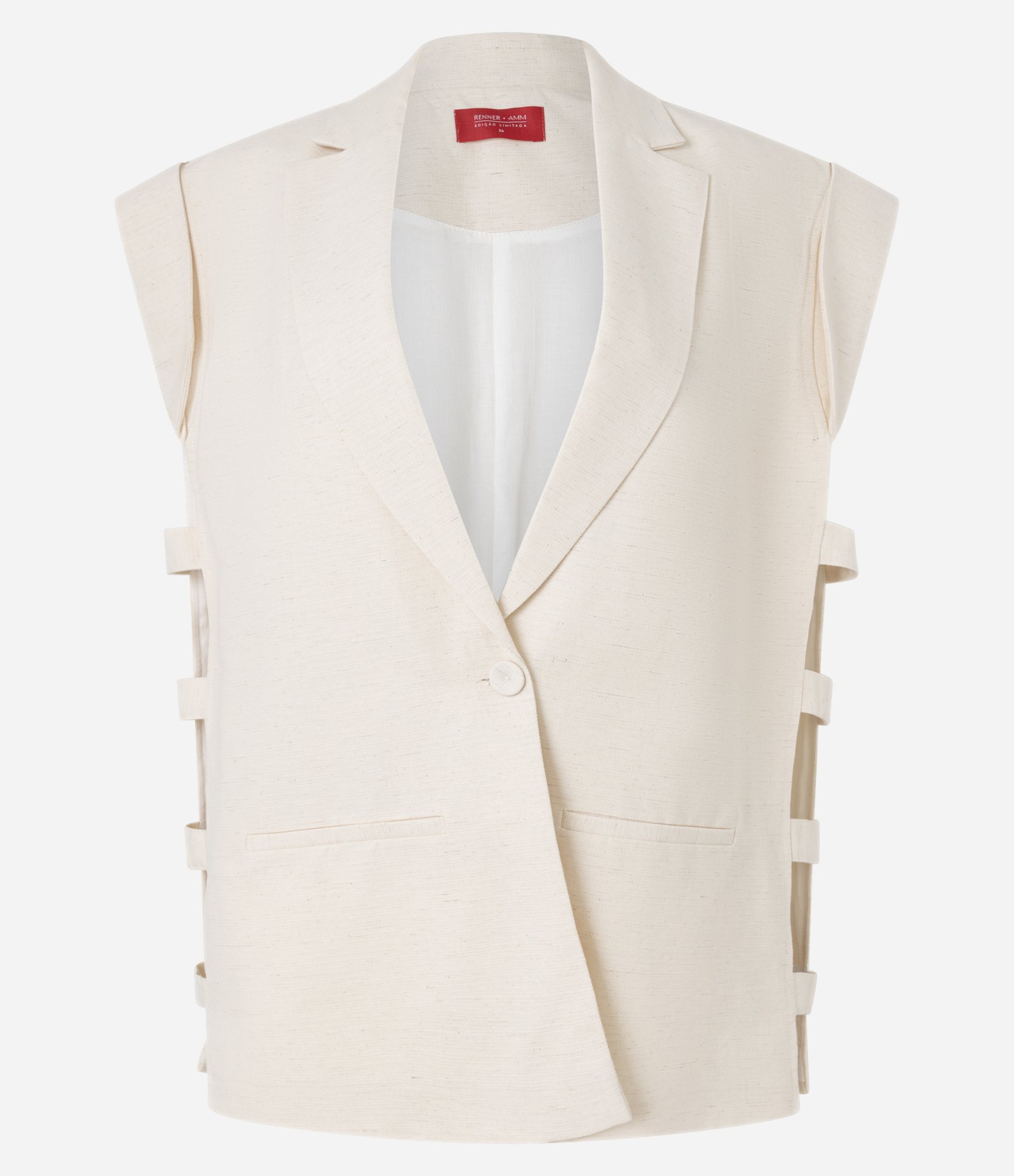 Colete em Algodão com Linho com Tiras na Lateral Aberta Off White 10