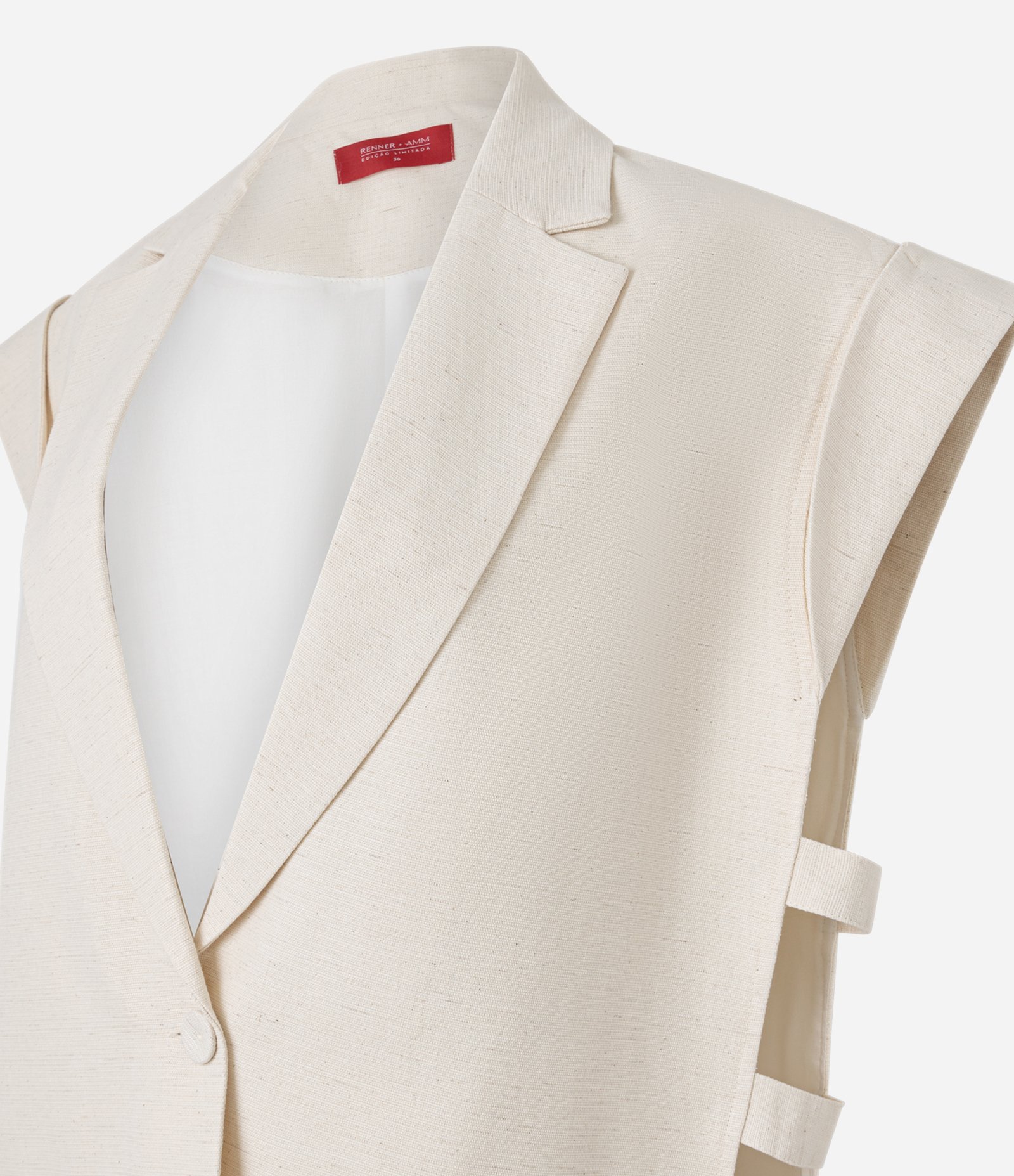 Colete em Algodão com Linho com Tiras na Lateral Aberta Off White 11