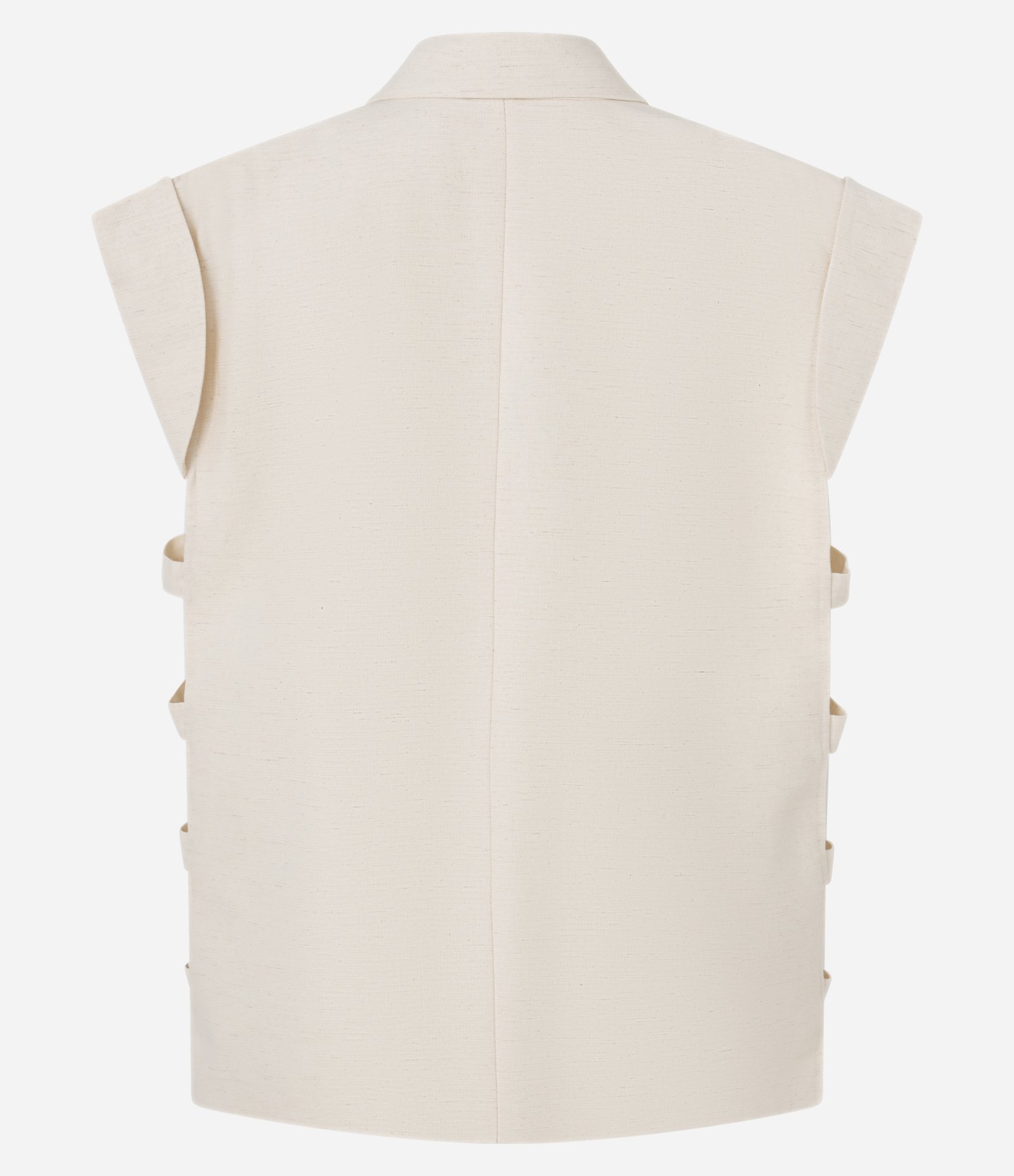 Colete em Algodão com Linho com Tiras na Lateral Aberta Off White 12