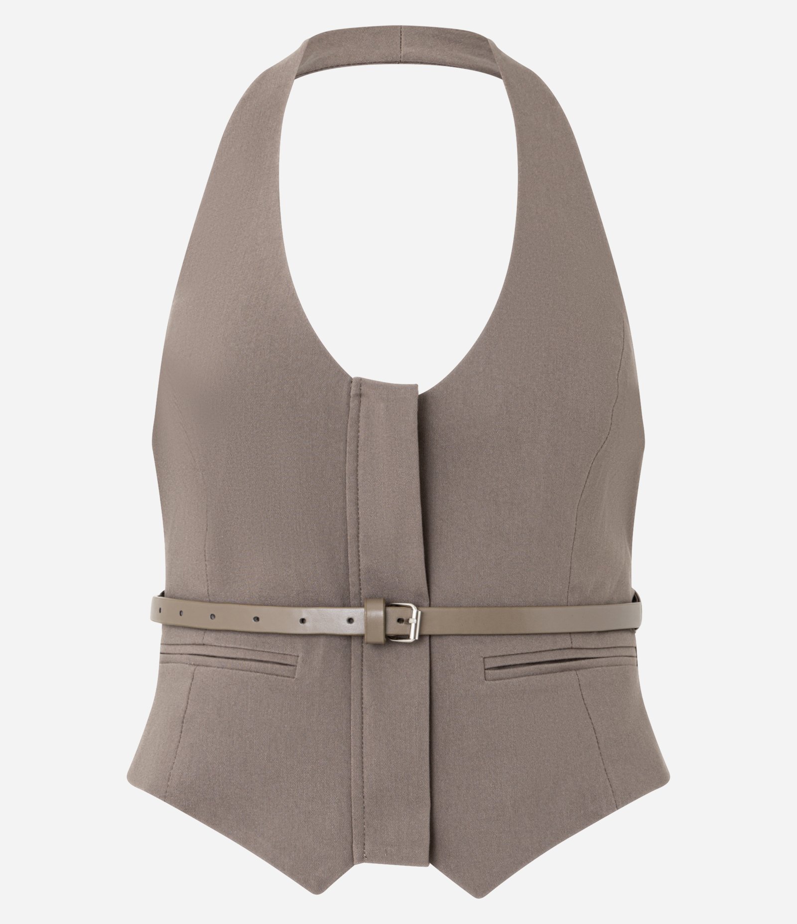 Colete em Alfaiataria Frente Única com Cinto Marrom 5