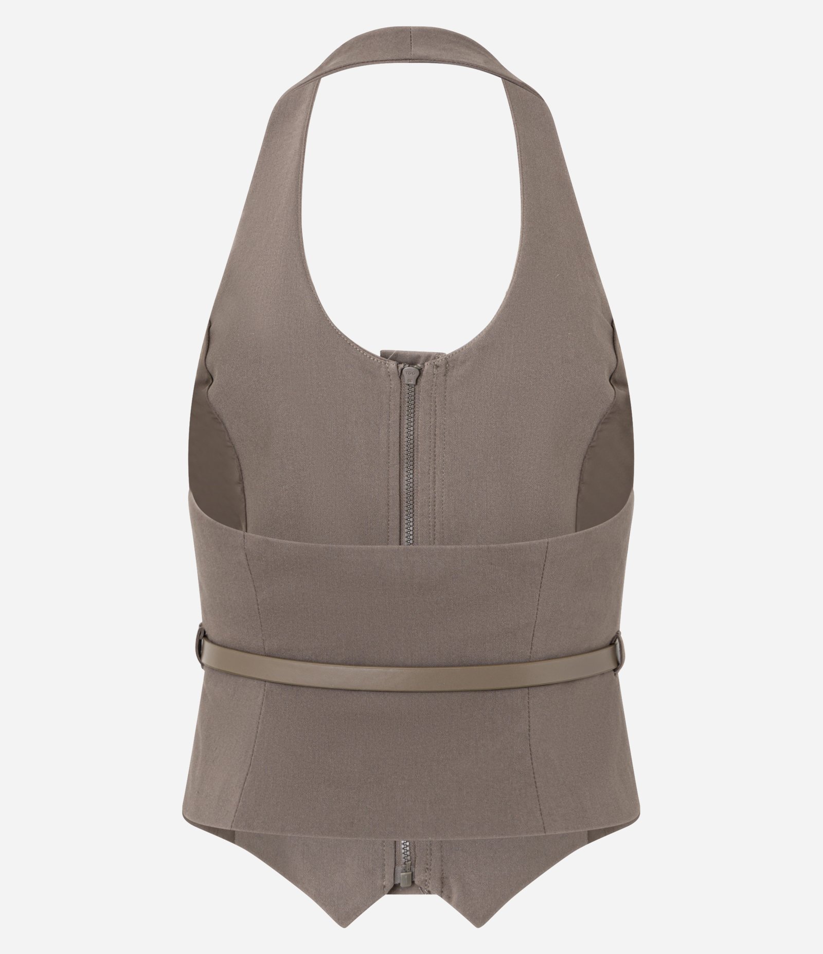 Colete em Alfaiataria Frente Única com Cinto Marrom 6