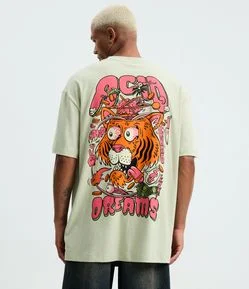 Camiseta Relaxed em Algodão com Estampa Tigre Acid Dreams