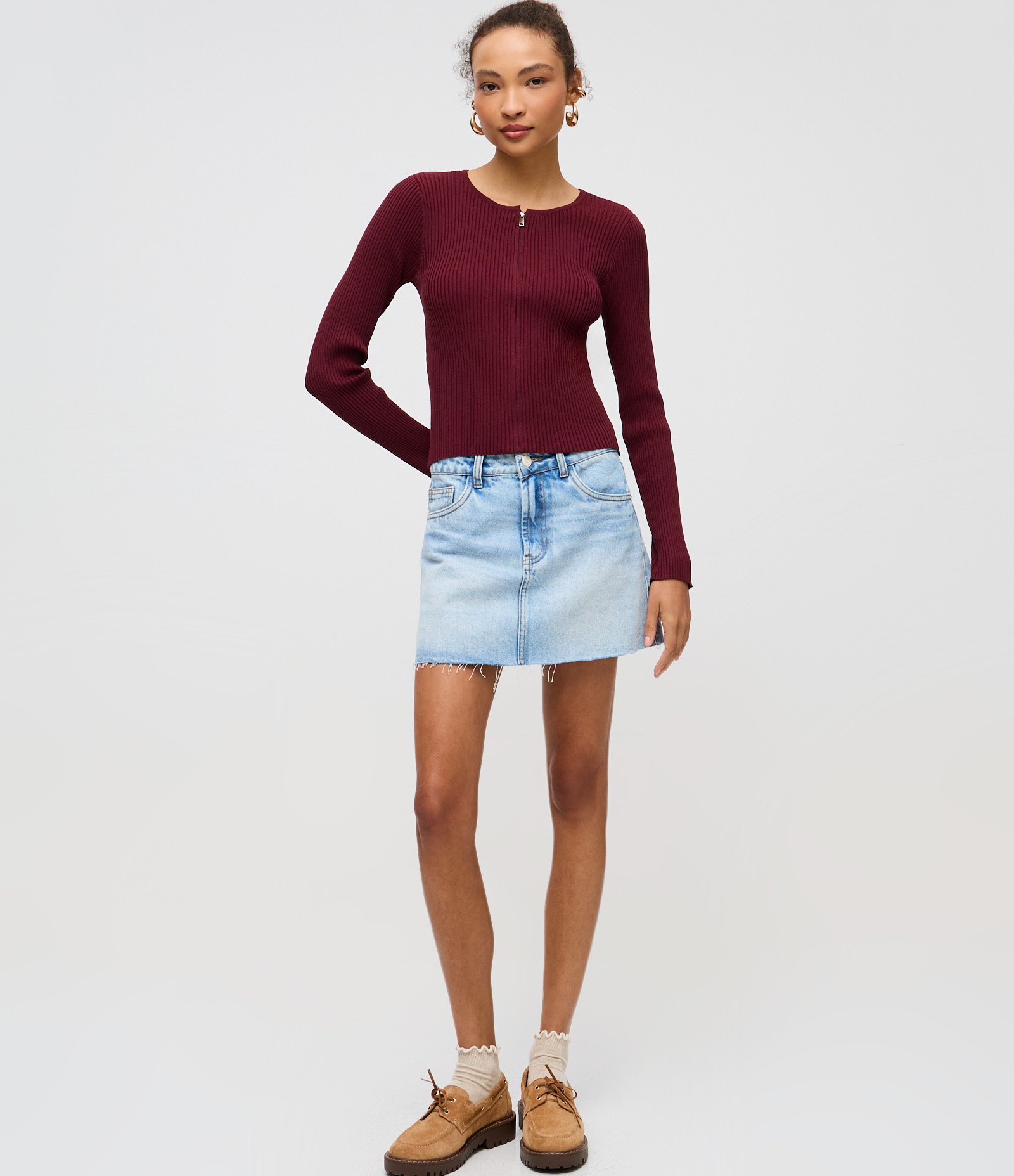 Cardigan em Tricô com Zíper Duplo e Gola Redonda Vermelho 2