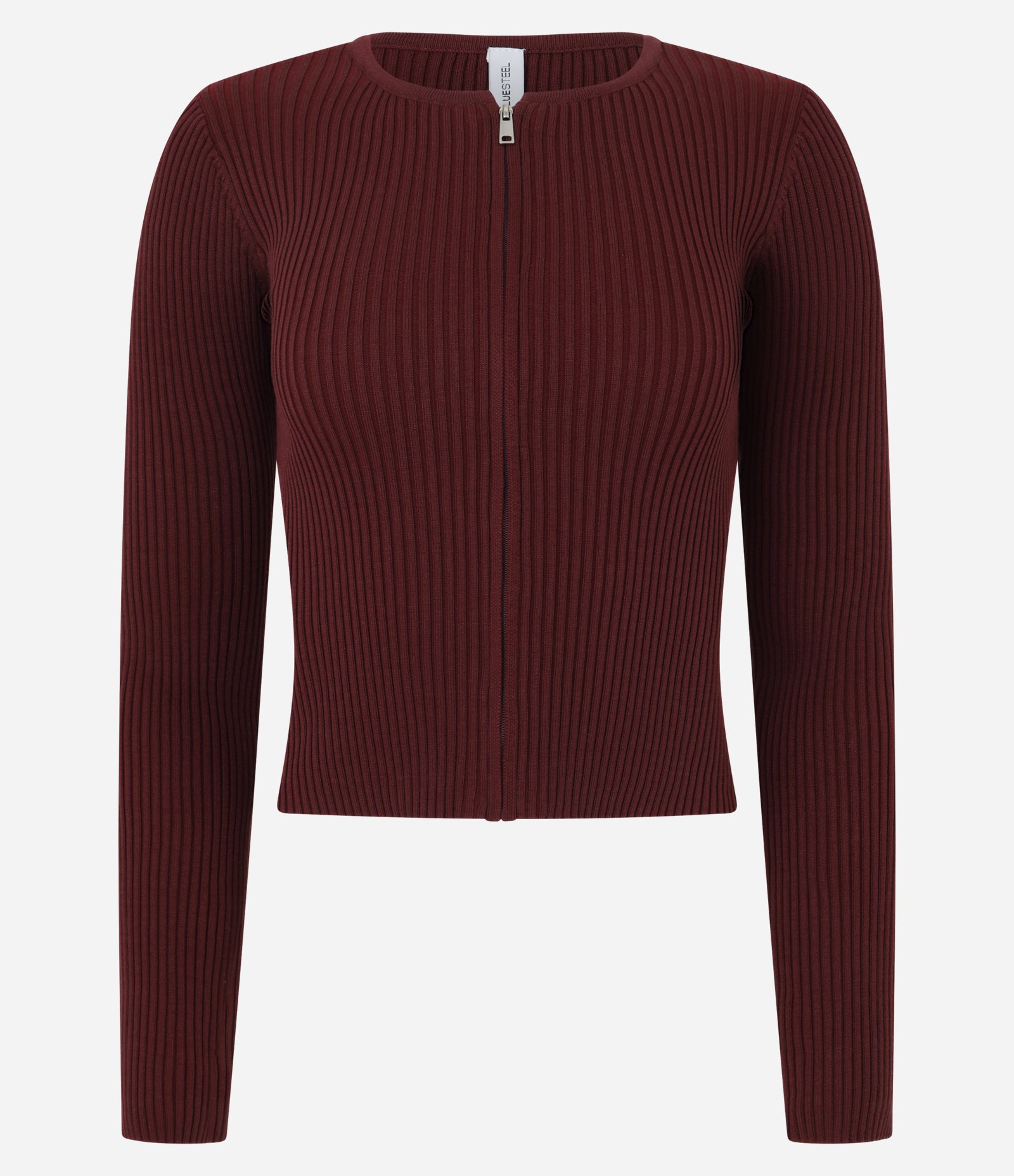 Cardigan em Tricô com Zíper Duplo e Gola Redonda Vermelho 4