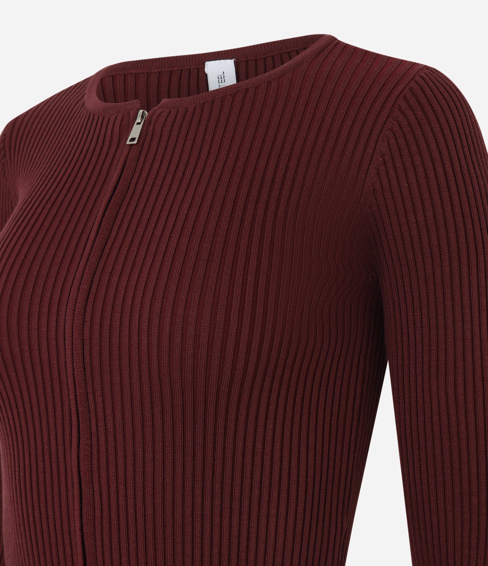 Cardigan em Tricô com Zíper Duplo e Gola Redonda Vermelho 5