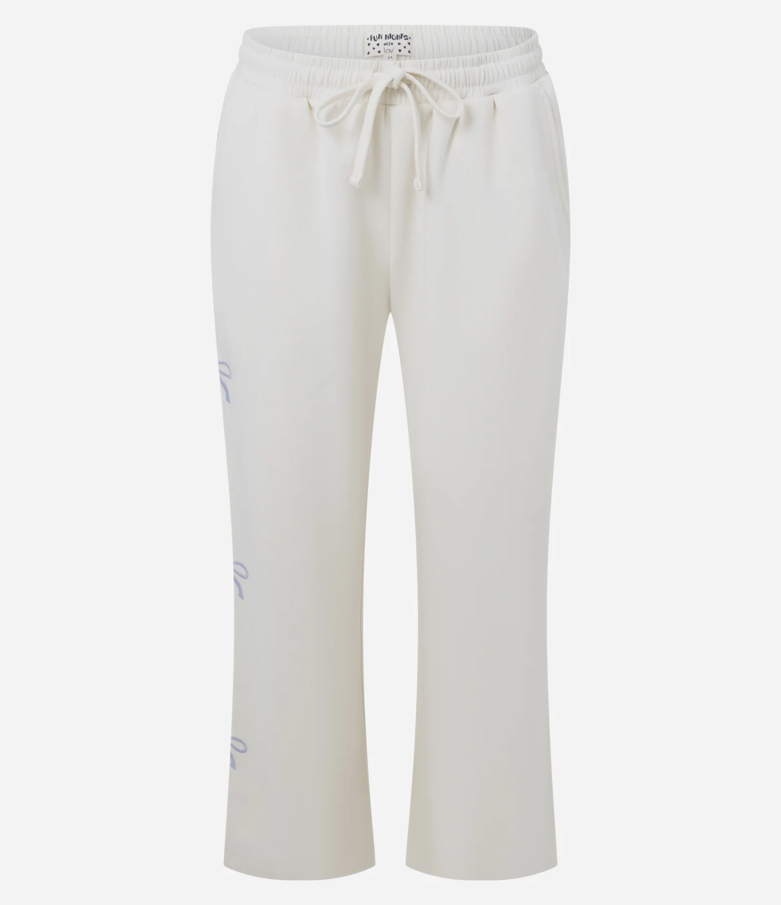 Pijama Longo em Moletom com Bordado de Laços Bege 2