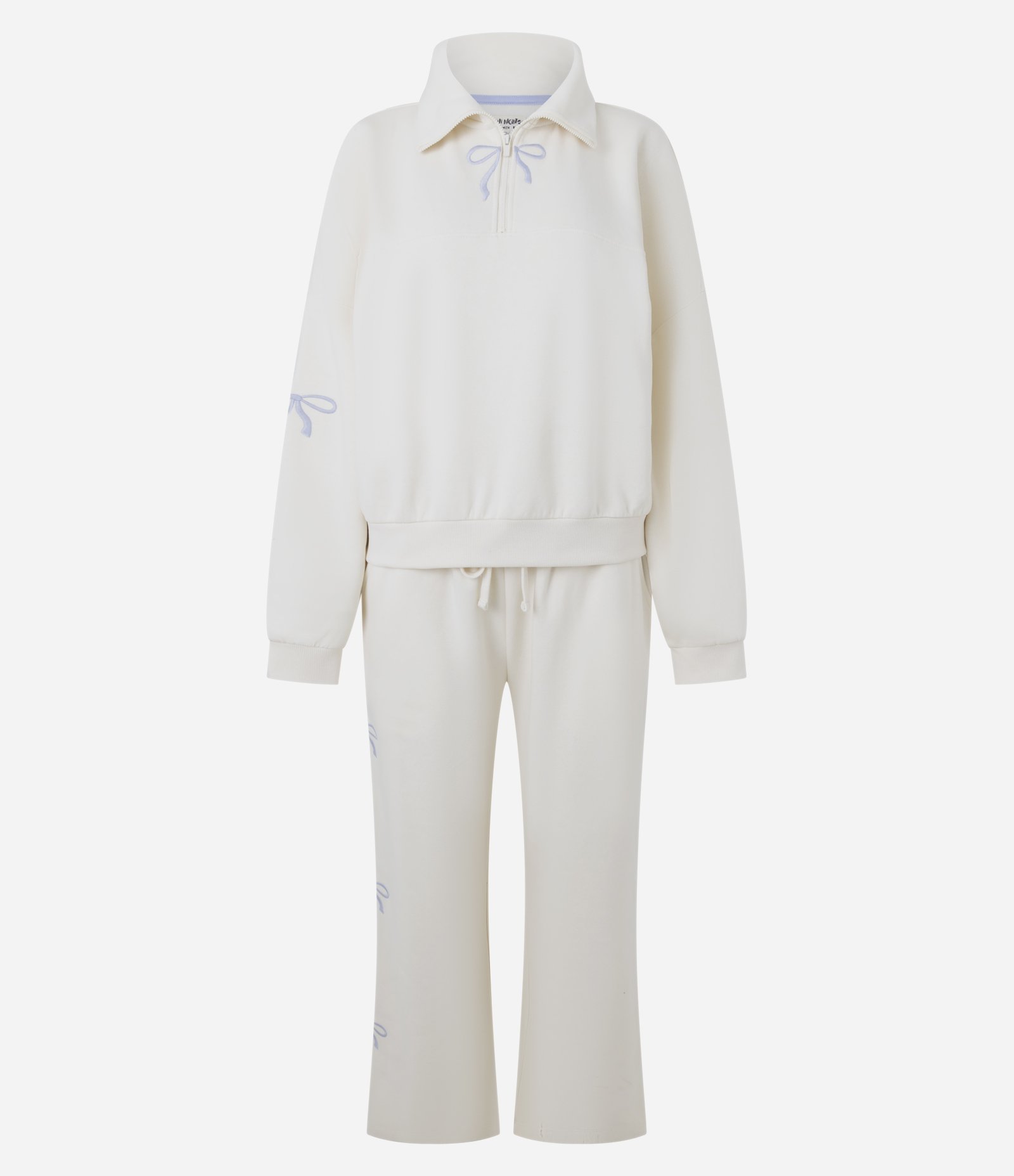 Pijama Longo em Moletom com Bordado de Laços Bege 4