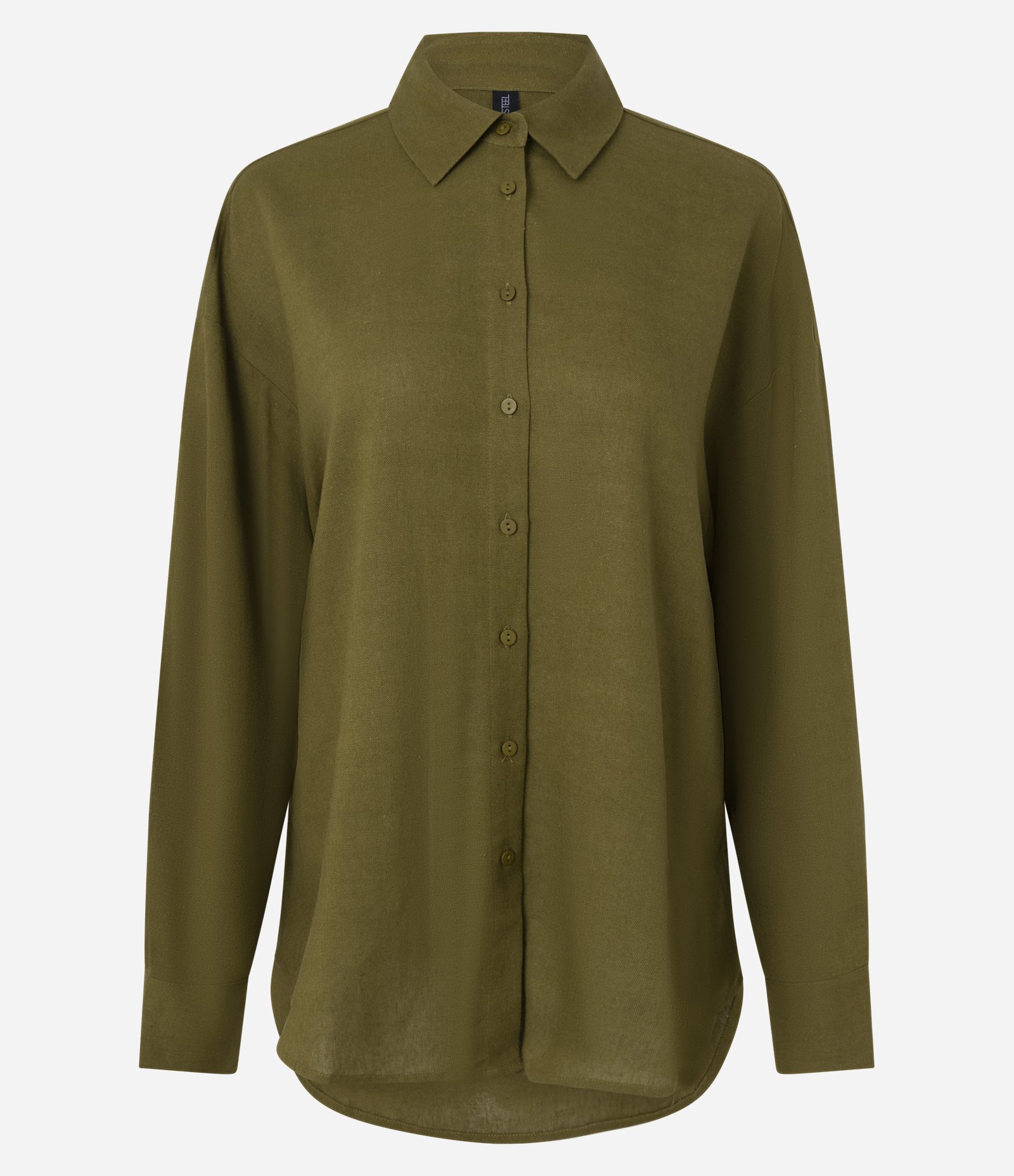 Camisa em Viscolinho com Manga Longa e Abotoamento Verde Escuro 4