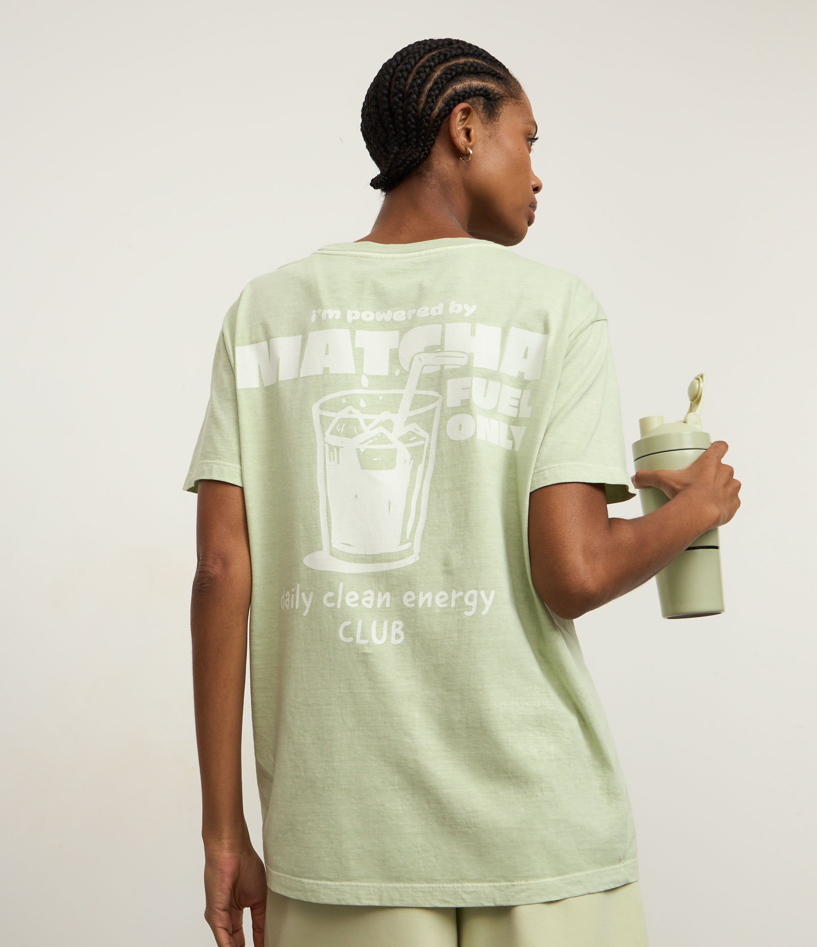 Camiseta Oversized em Algodão Efeito Lavado com Estampa Lettering Matcha Cinza 1