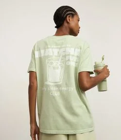 Camiseta Oversized em Algodão Efeito Lavado com Estampa Lettering Matcha