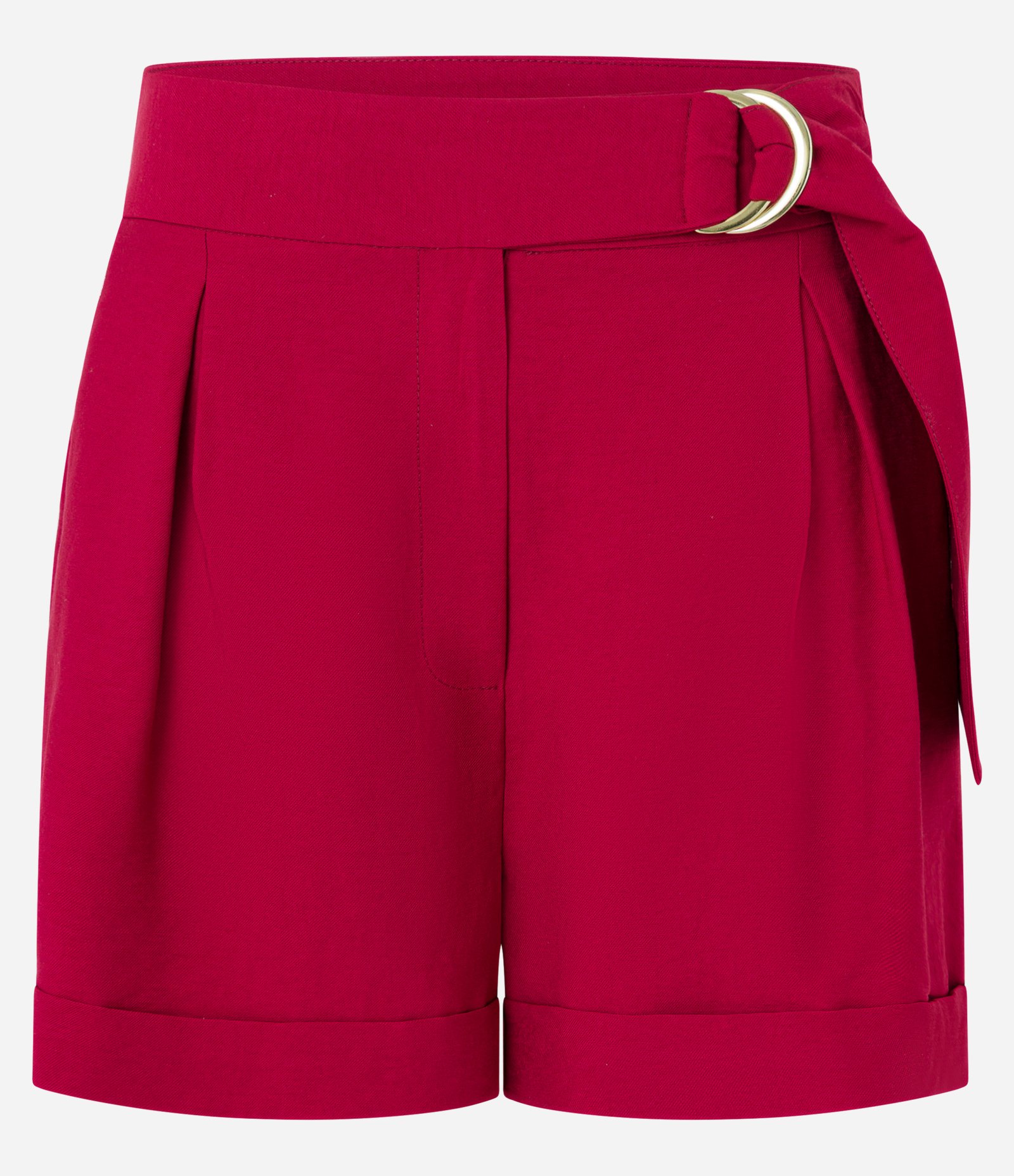 Short Alfaiatada Cintura Alta em Viscose com Faixa e Fivelas Vermelho 5