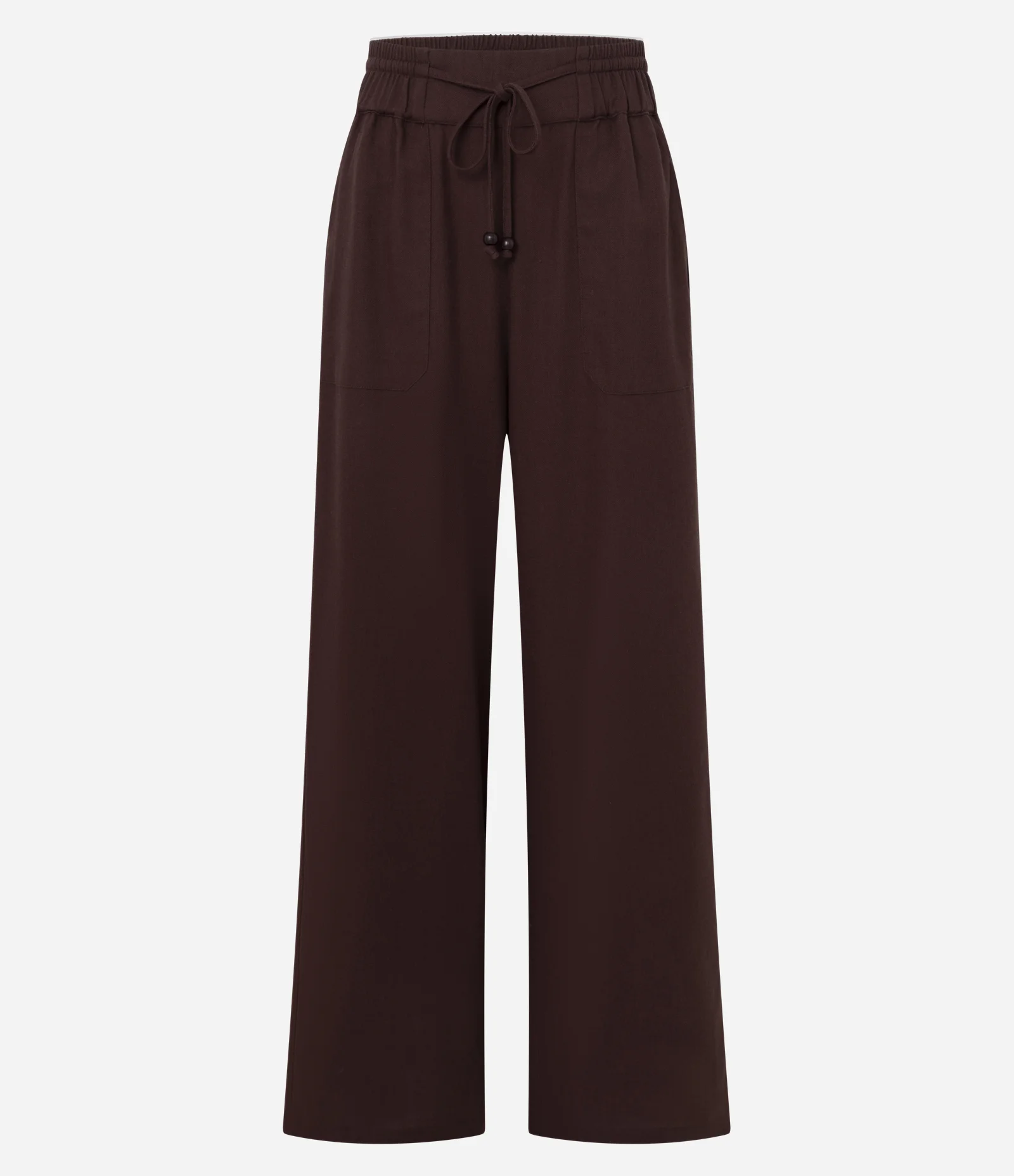 Calça Wide Leg em Viscolinho com Amarração Marrom Escuro 1