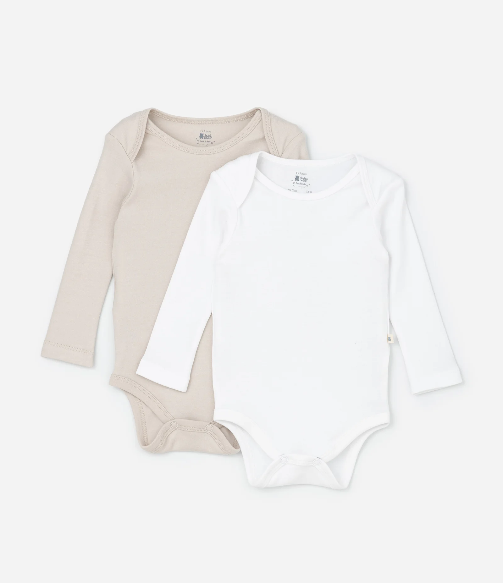 Kit 02 Bodies Infantis em Suedine com Manga Longa - Tam RN a 24 meses Bege/Branco 1