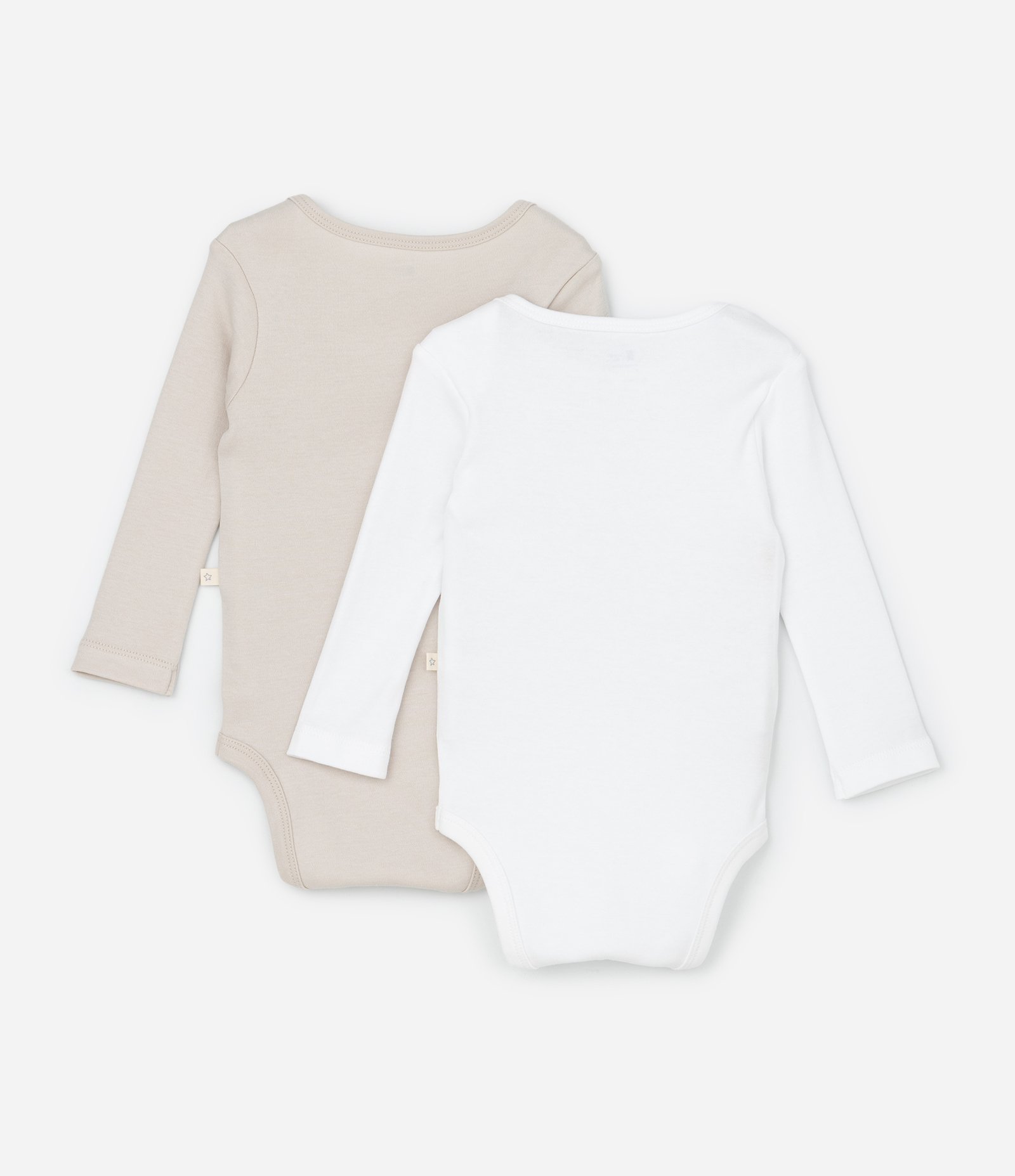 Kit 02 Bodies Infantis em Suedine com Manga Longa - Tam RN a 24 meses Bege/Branco 2