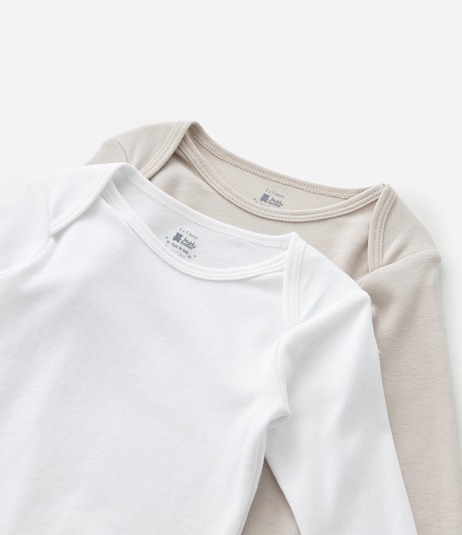 Kit 02 Bodies Infantis em Suedine com Manga Longa - Tam RN a 24 meses Bege/Branco 5