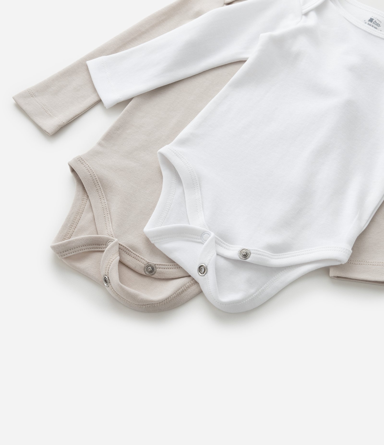 Kit 02 Bodies Infantis em Suedine com Manga Longa - Tam RN a 24 meses Bege/Branco 6