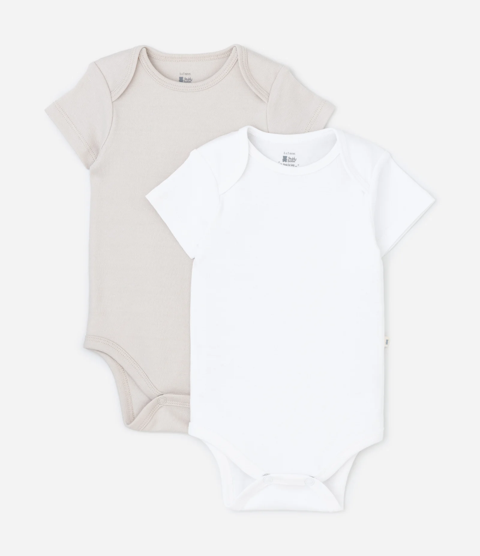 Kit 02 Bodies Básicos em Suedine com Gola Americana - Tam RN a 18 meses Branco/Bege Claro 1