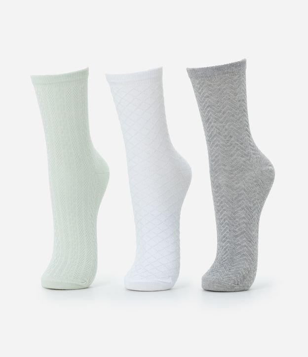 Kit 03 Meias Cano Médio em Algodão Texturizado