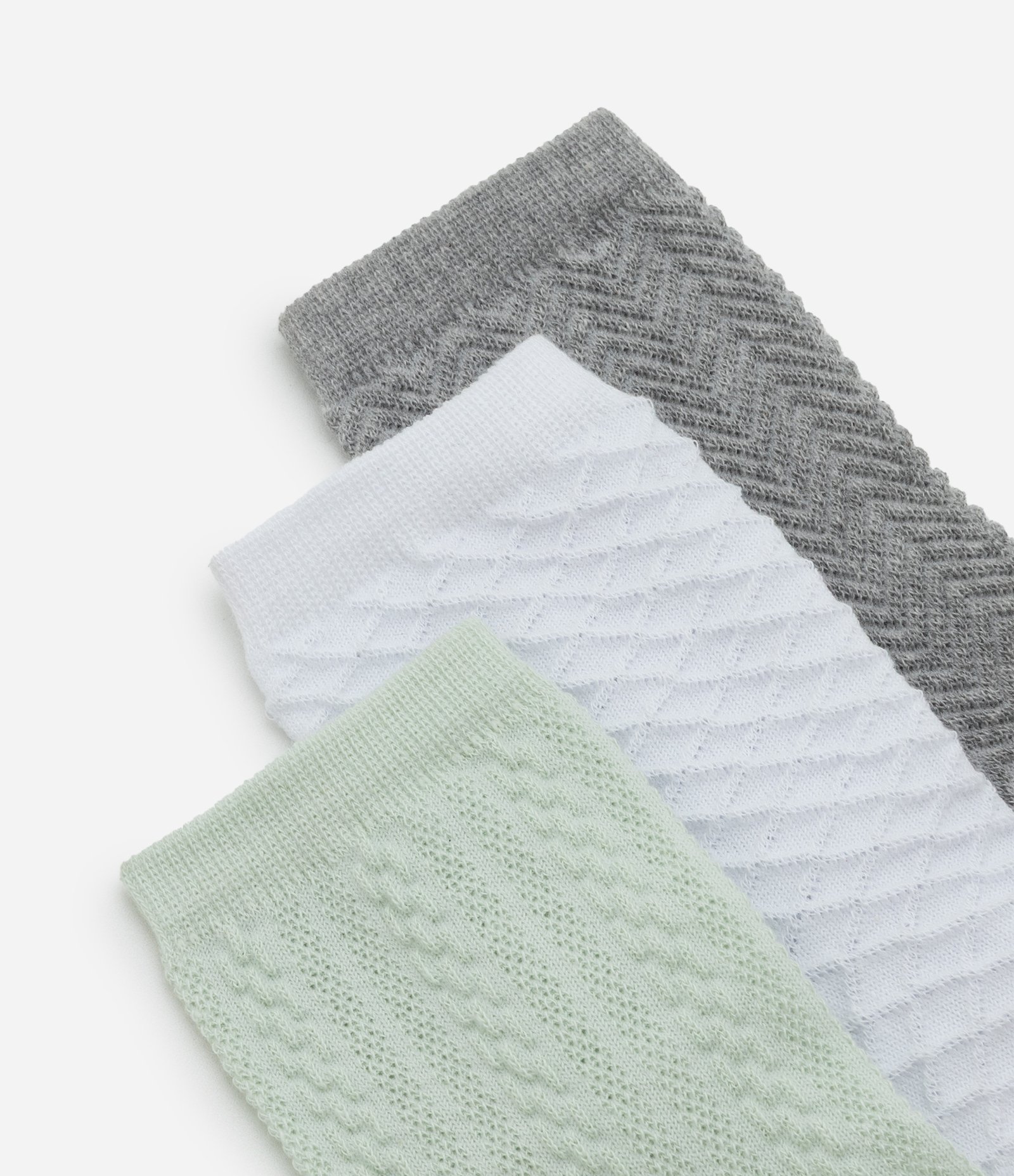Kit 03 Meias Cano Médio em Algodão Texturizado Verde/Off White/Cinza 4