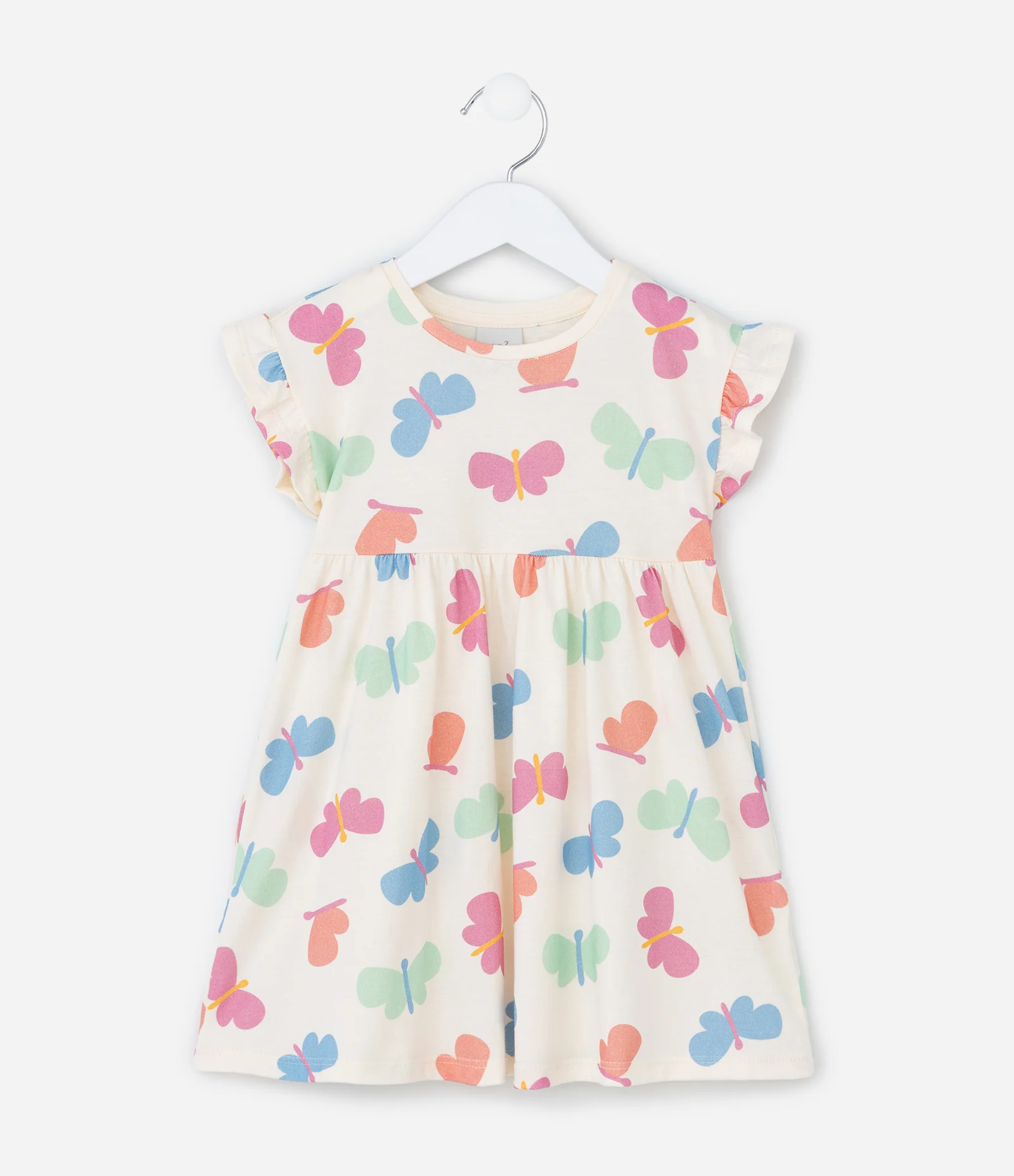 Vestido Infantil com Estampa de Borboletas - Tam 1 a 6 Anos Bege 2