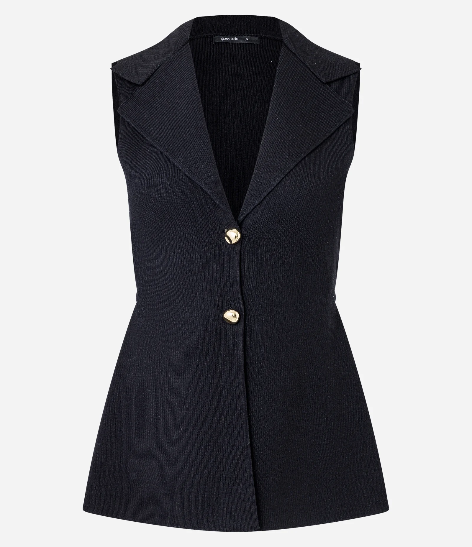 Colete Alongado em Tricô com Botões Preto 1