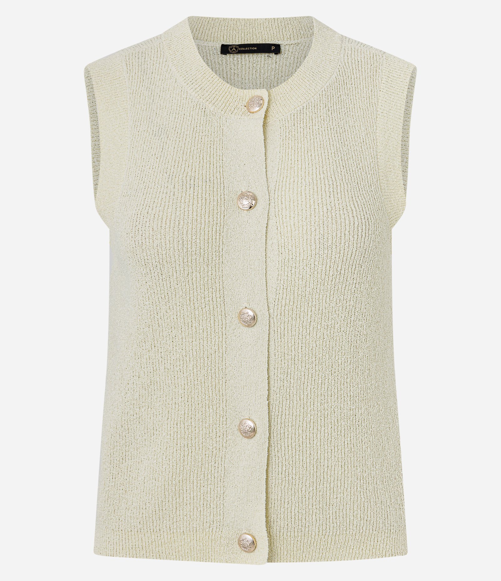 Colete em Tricô com Botões Frontais Bege 1