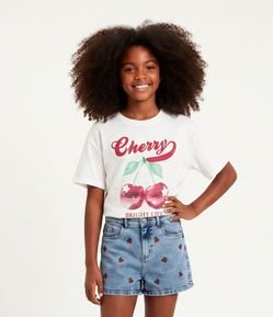 Camiseta Infantil Over com Estampa de Cereja - Tam 1 a 16 Anos