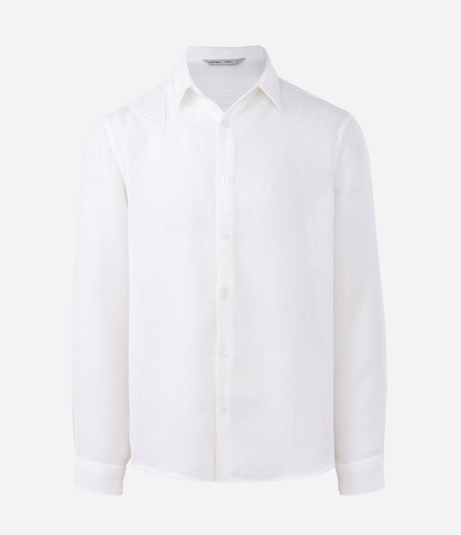 Camisa Manga Longa Texturizada com Detalhes em Bordado de Peixe Off White 1