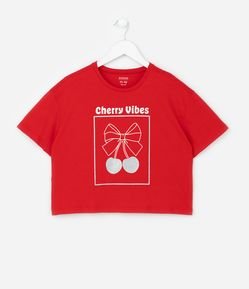 Camiseta Infantil Boxy com Estampa de Cereja - Tam 5 a 14 Anos