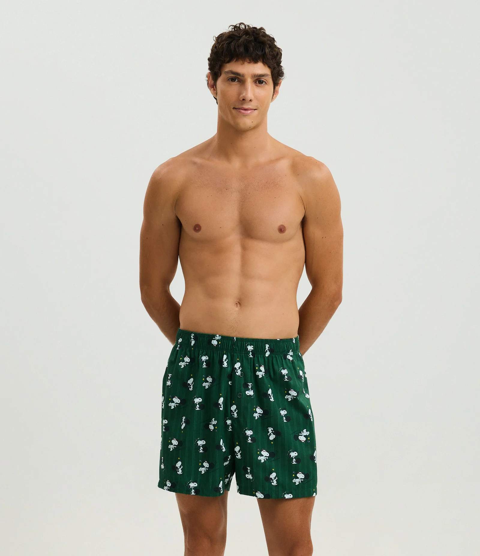 Cueca Samba-Canção em Algodão com Estampa Snoopy Atleta Verde 1