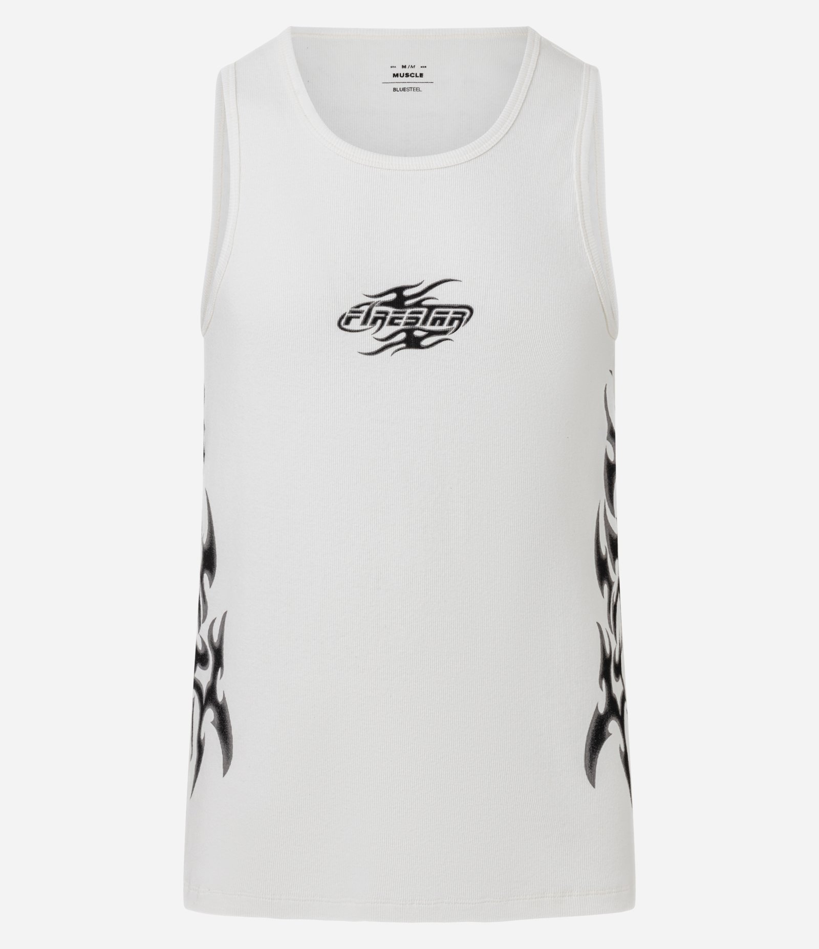 Regata Muscle em Ribana de  Algodão com Estampa Tribal Branco 7