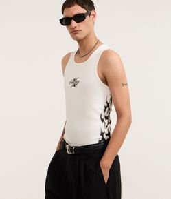 Regata Muscle em Ribana de  Algodão com Estampa Tribal