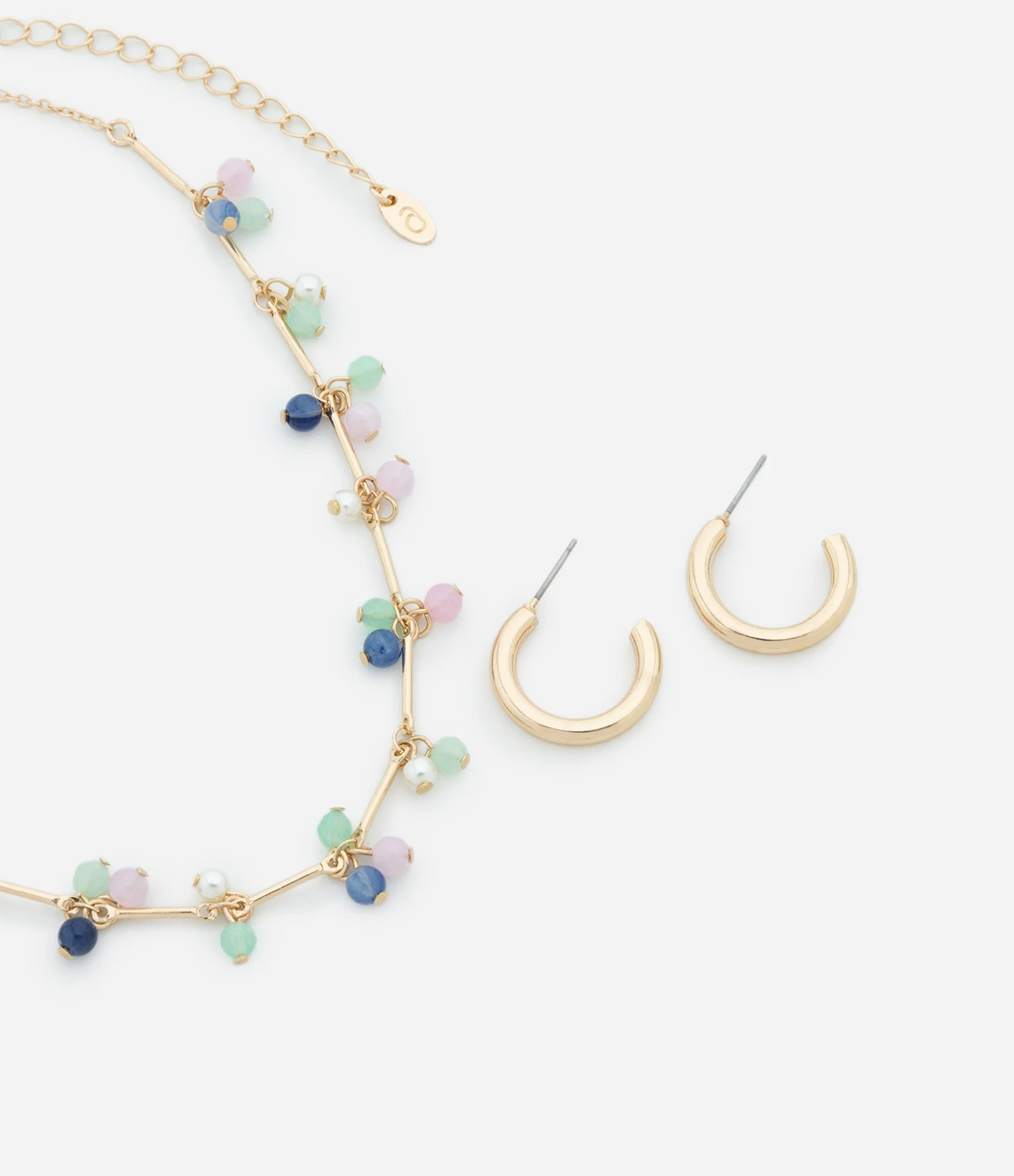 Conjunto de Colar com Corrente Palito e Brinco Argola Multicores 1