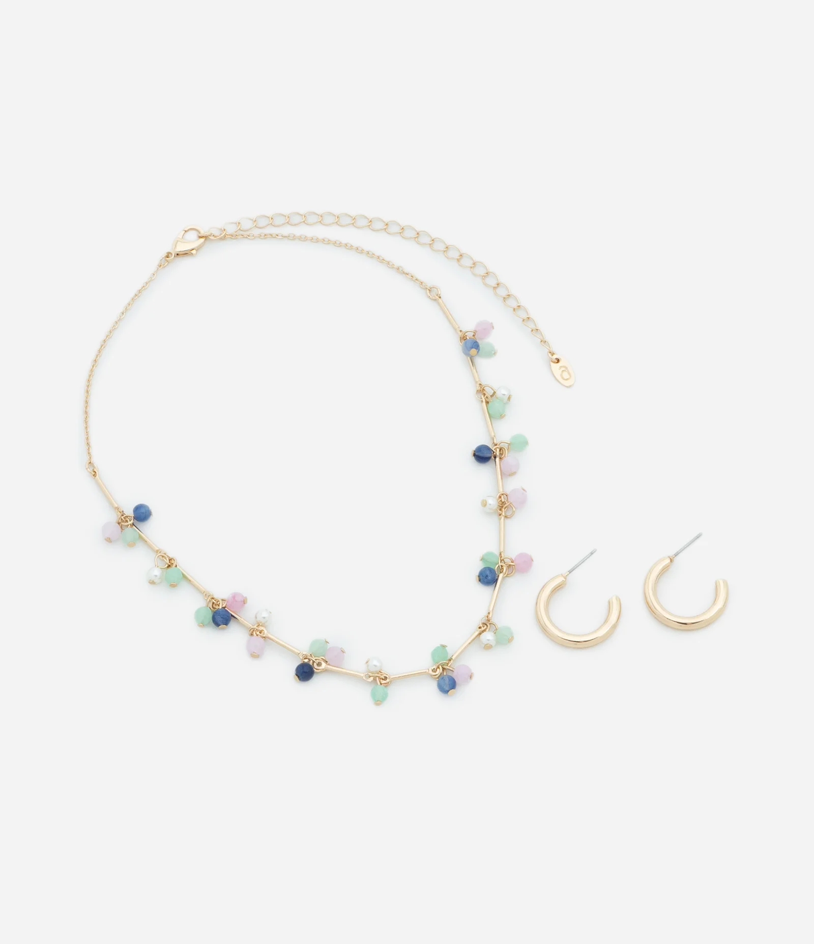 Conjunto de Colar com Corrente Palito e Brinco Argola Multicores 2