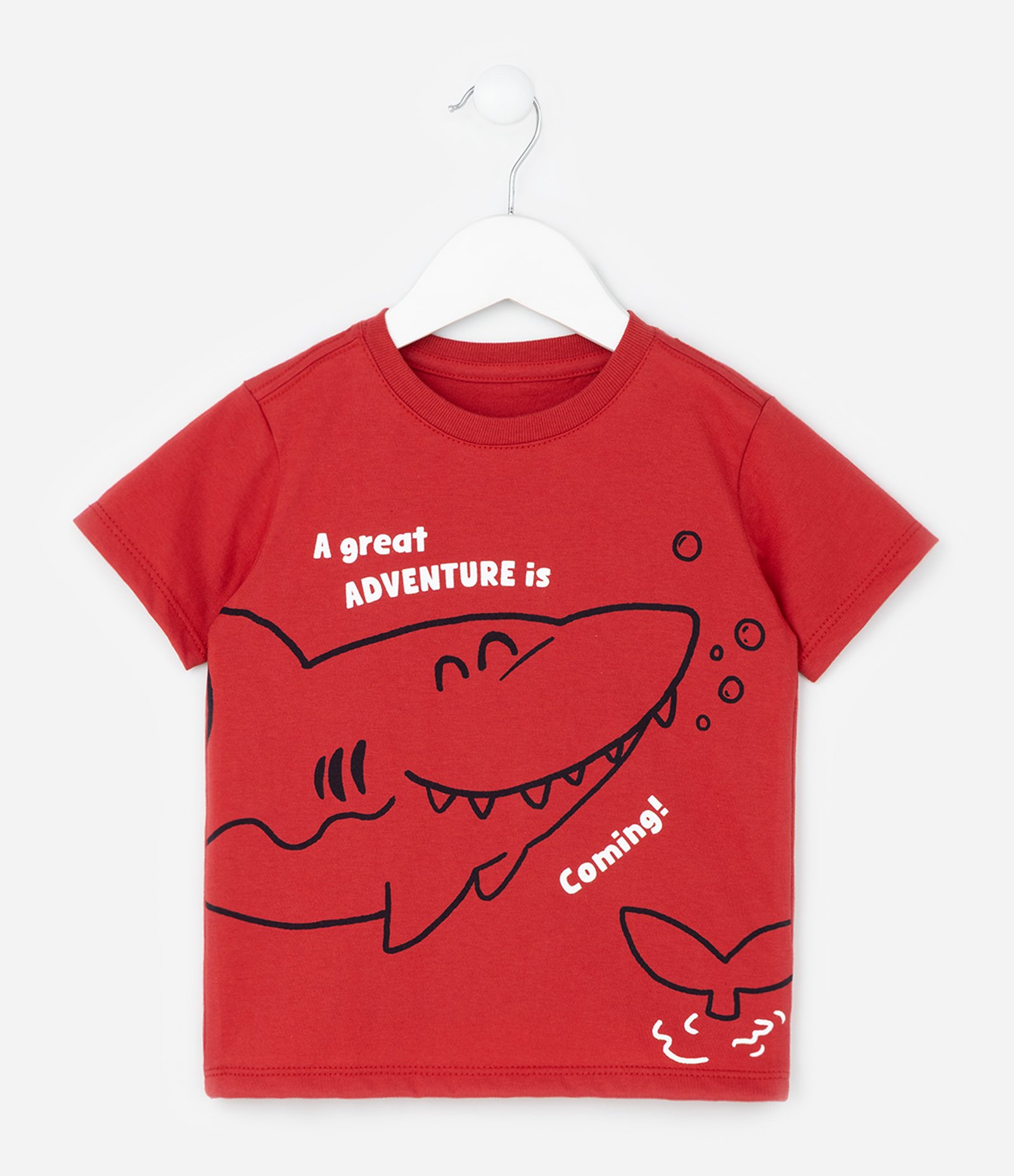 Camiseta Infantil com Estampa Tubarão - Tam 1 a 6 Anos Vermelho 2
