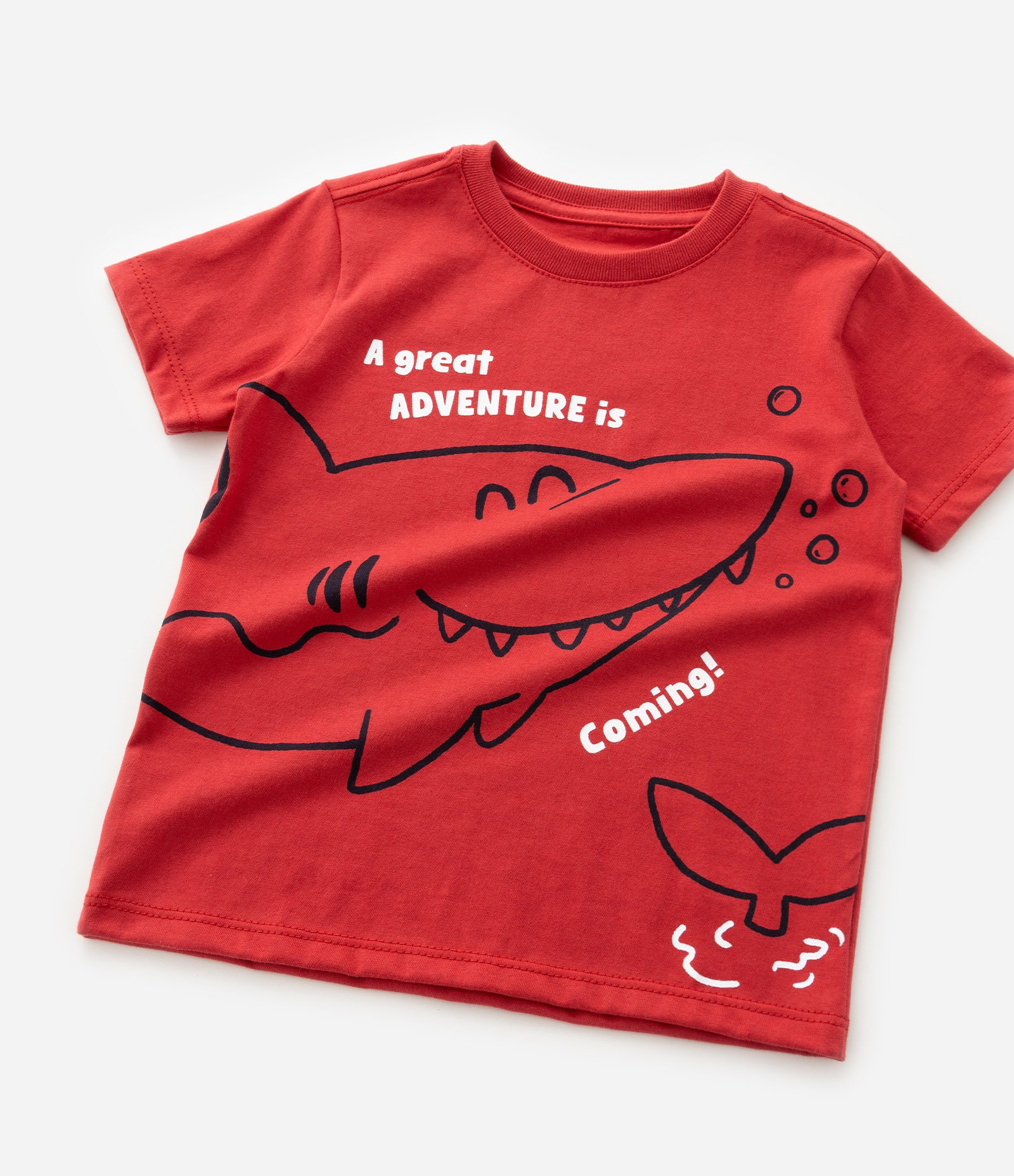 Camiseta Infantil com Estampa Tubarão - Tam 1 a 6 Anos Vermelho 7
