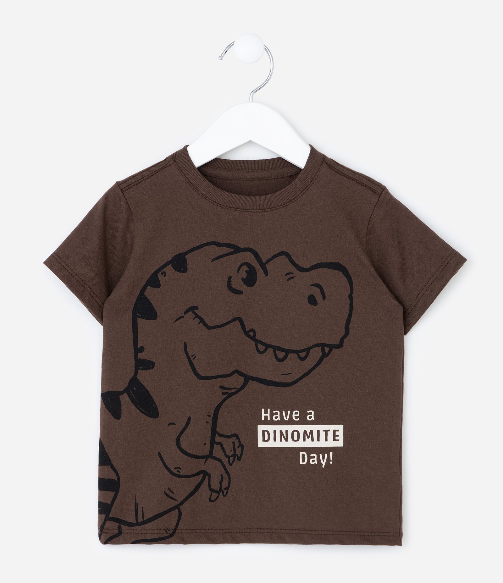 Camiseta Infantil com Estampa de Dinossauro - Tam 1 a 6 Anos Marrom 2