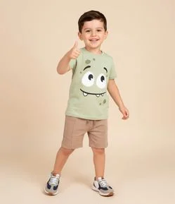 Camiseta Infantil com Estampa Carinha de Monstrinho - Tam 1 a 6 Anos