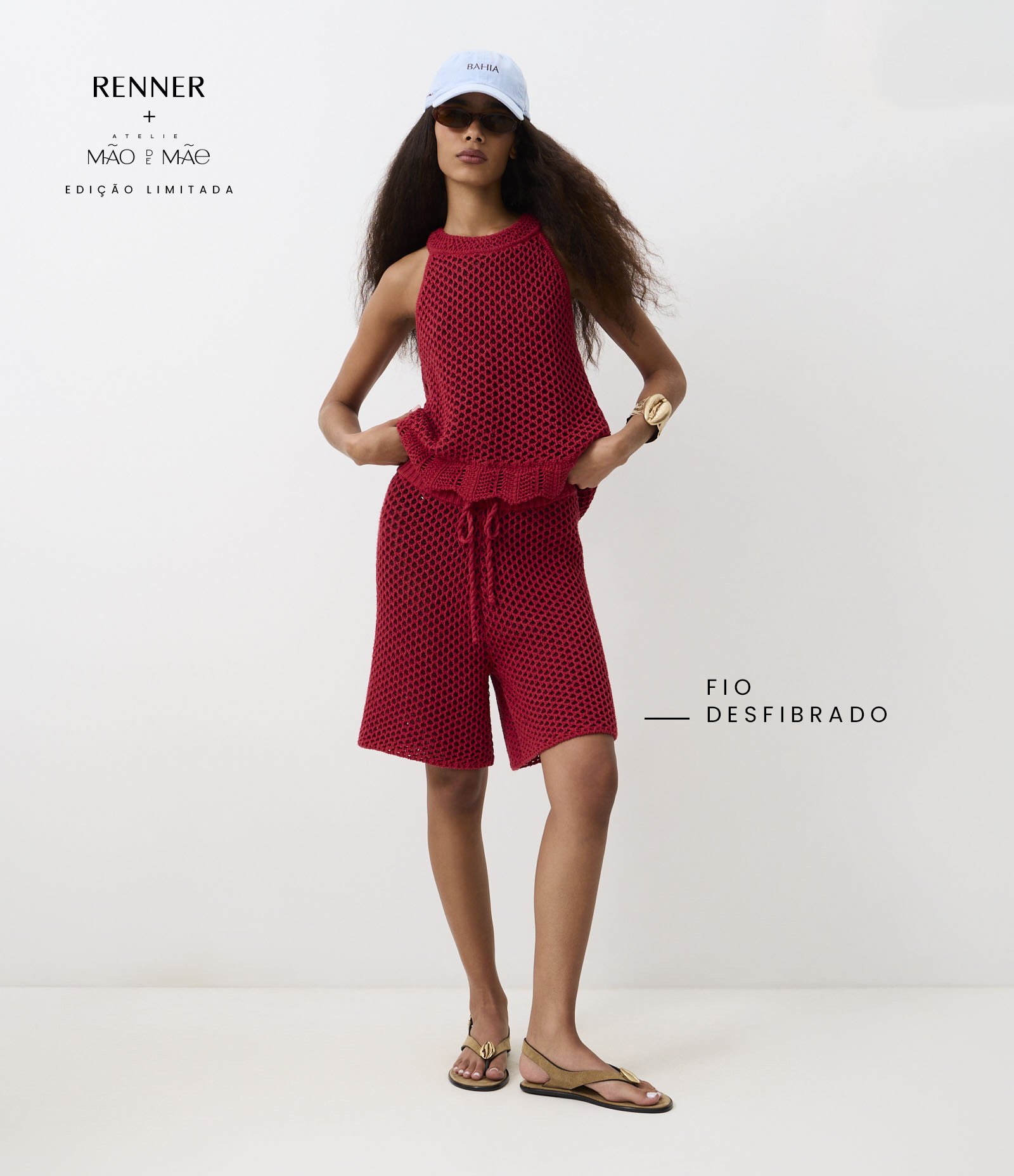 Bermuda em Tricô com Ponto Vazado Vermelho 1