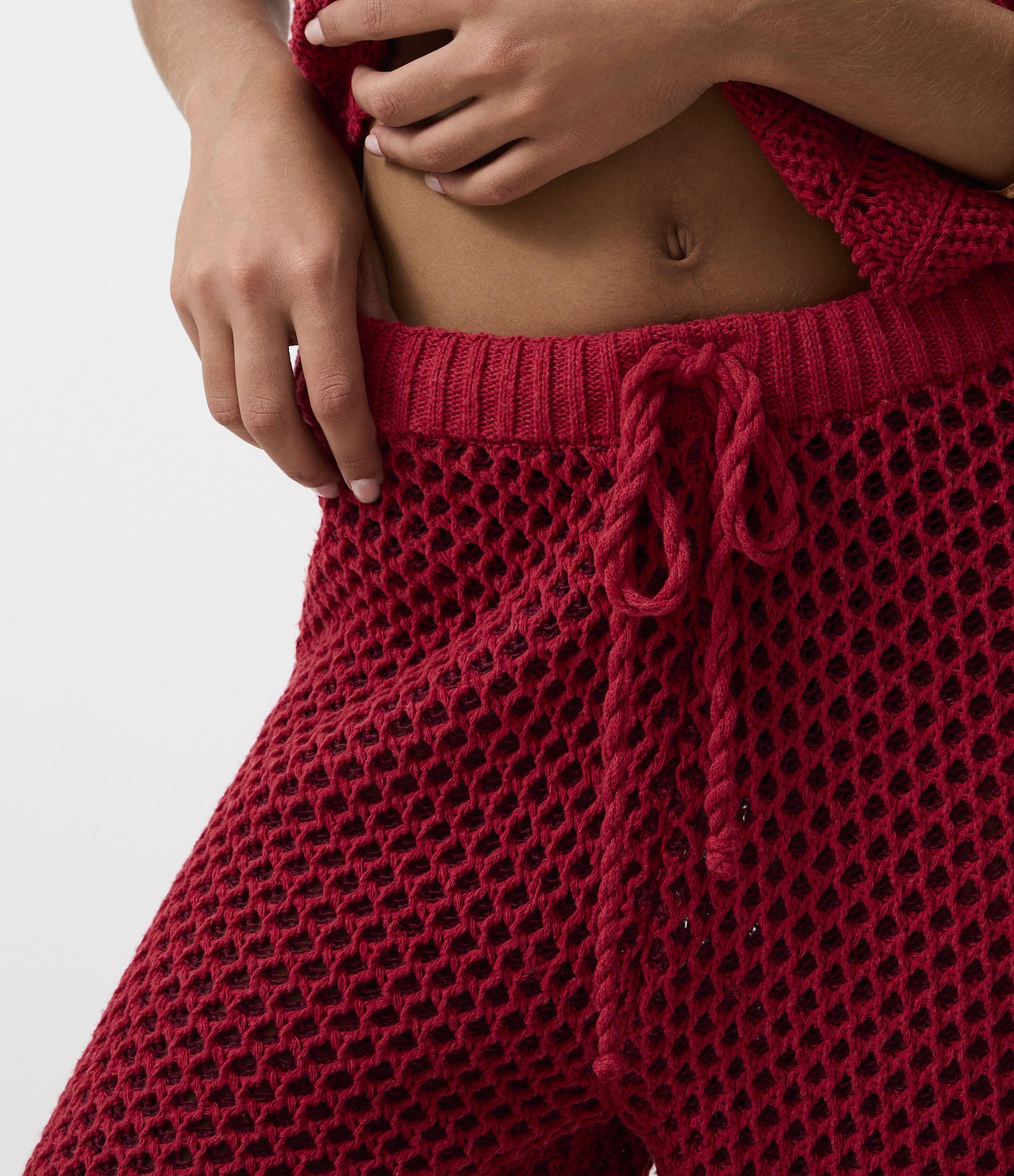 Bermuda em Tricô com Ponto Vazado Vermelho 5